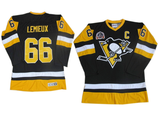 Pittsburgh Penguins 66 LEMIEUX black Throwback with Stanley patch Jerseys