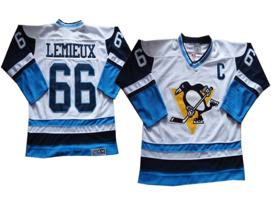 Pittsburgh Penguins 66 LEMIEUX white&blue Throwback Jerseys