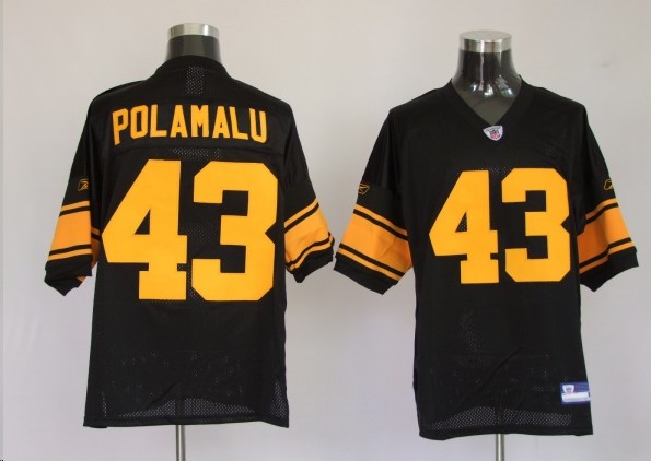 Pittsburgh Steelers 43 Troy Polamalu Black Yellow Number Jerseys