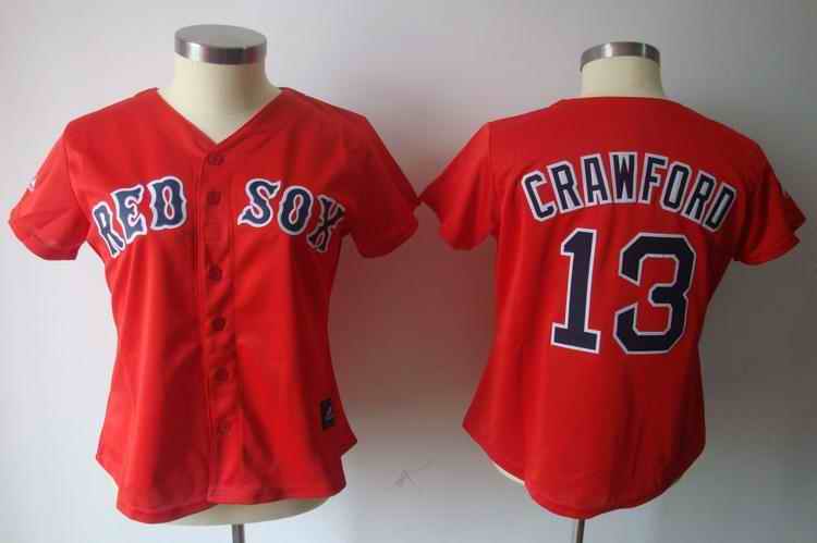 Red Sox 13 Crawford red women Jersey