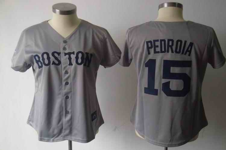 Red Sox 15 Pedroia grey women Jersey