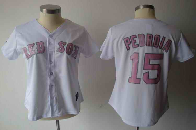 Red Sox 15 Pedroia white pink number women Jersey