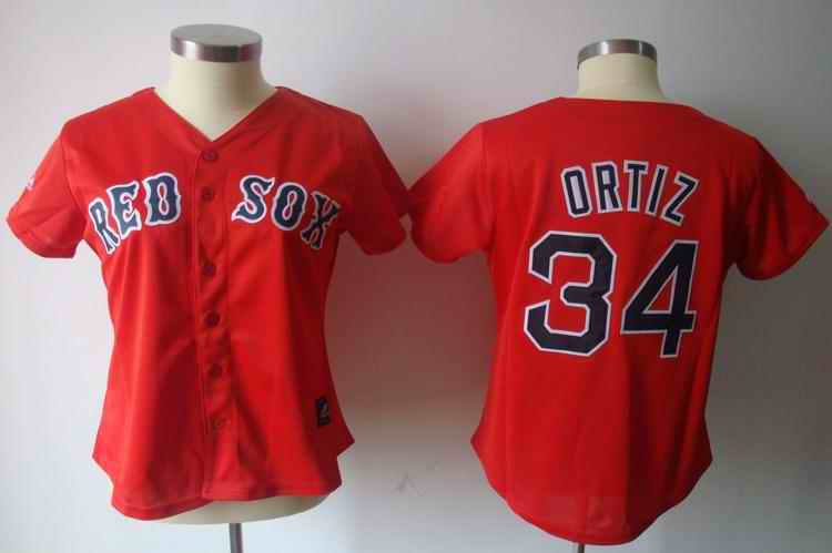 Red Sox 34 Ortiz red women Jersey
