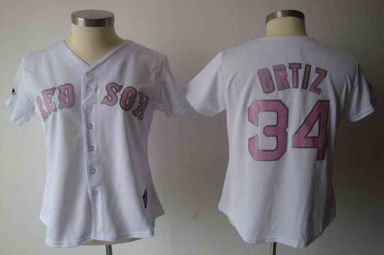 Red Sox 34 Ortiz white pink number women Jersey
