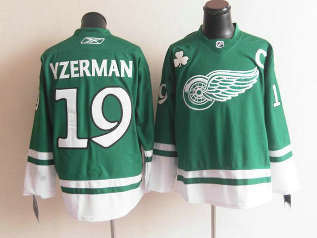 Red Wings 19 Yzerman Green C Patch Jerseys - Click Image to Close