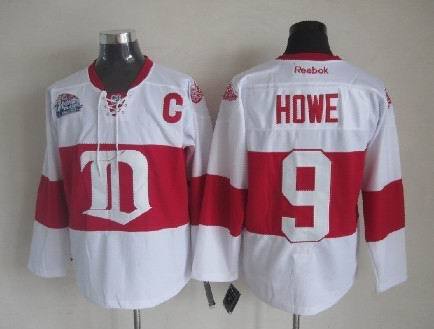 Red Wings 9 Howe C Patch White Jerseys