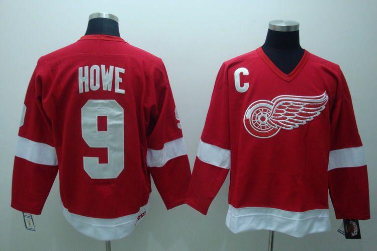 Red Wings 9 Howe Red Throwback Jerseys