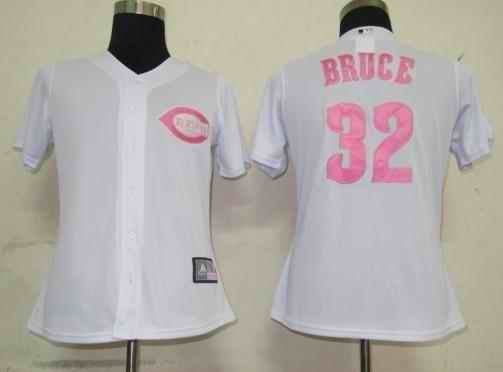 Reds 32 Bruce white pink number women Jersey