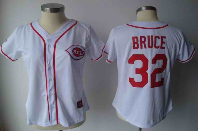 Reds 32 Bruce white red number women Jersey