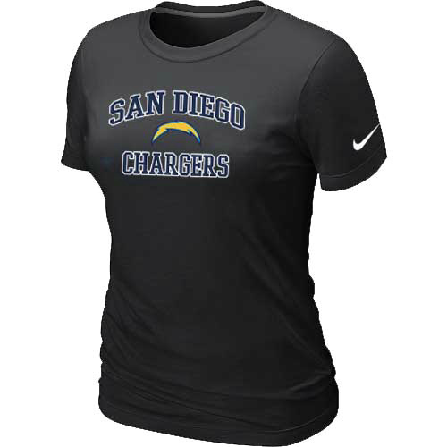 San Diego Charger Women's Heart & Soul Black T-Shirt - Click Image to Close