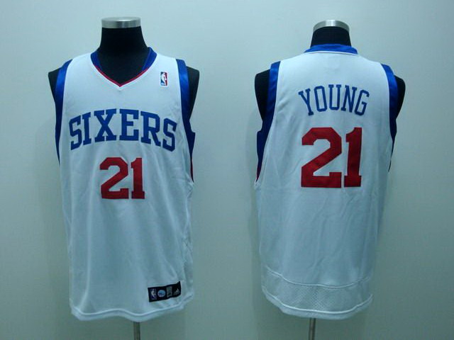 Sixers 21 Thaddeus Young White Jerseys