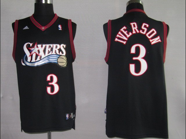 Sixers 3 Iverson Black Jerseys - Click Image to Close