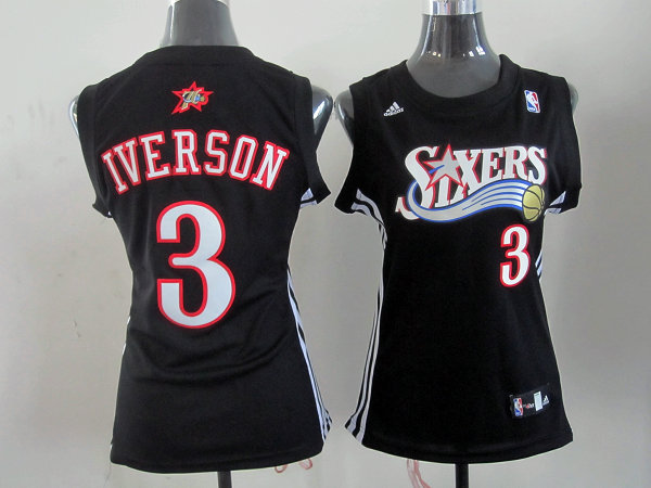 76ers 3 Iverson Black Women Jersey