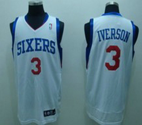 Sixers 3 Iverson White Jerseys
