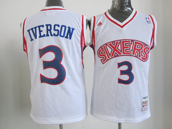 76ers 3 Iverson White Youth Jersey