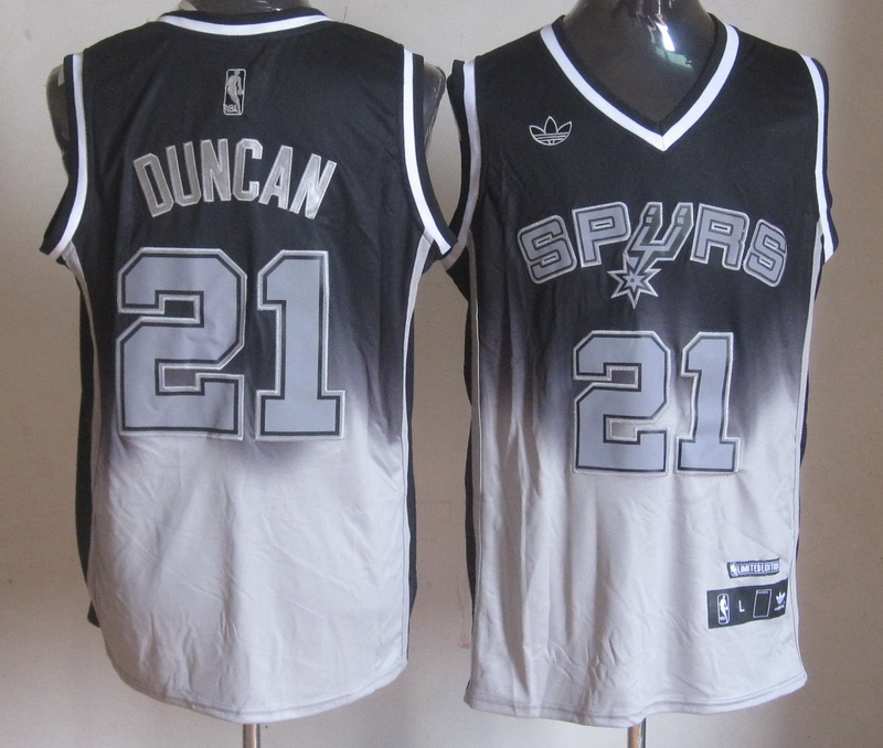 Spurs 21 Duncan Black&Grey Jerseys