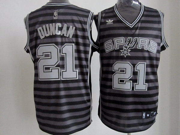 Spurs 21 Duncan Black Gride Grey Jerseys