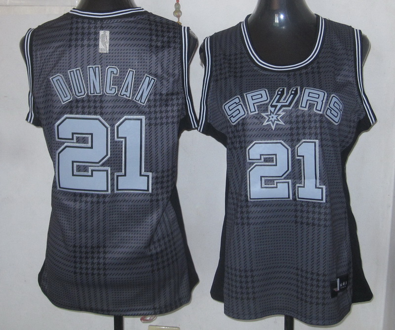 Spurs 21 Duncan Grey Grid Women Jersey - Click Image to Close