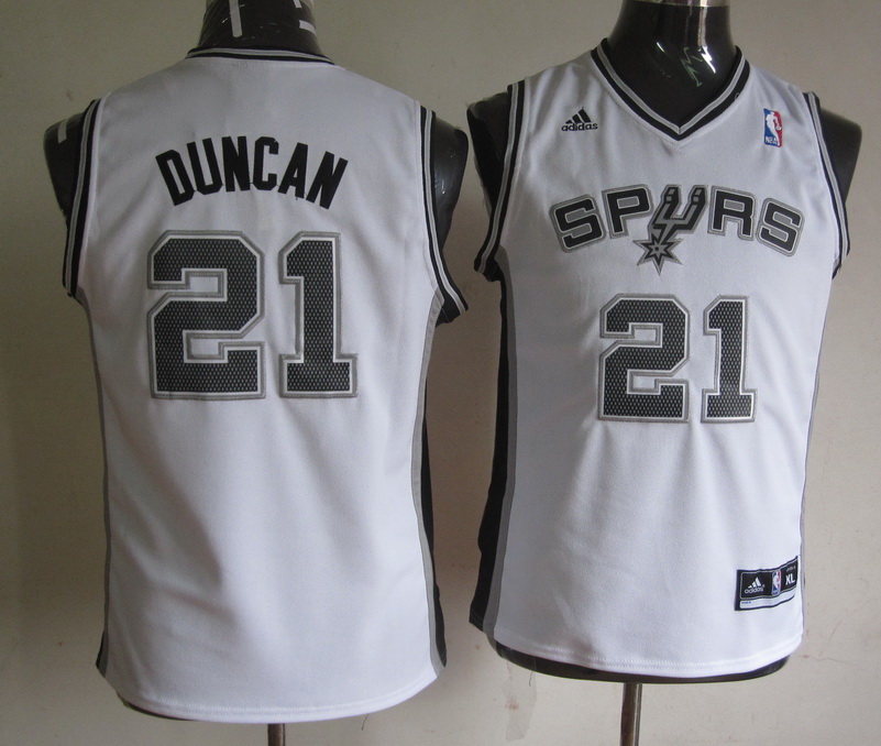 Spurs 21 Duncan White Youth Jersey - Click Image to Close