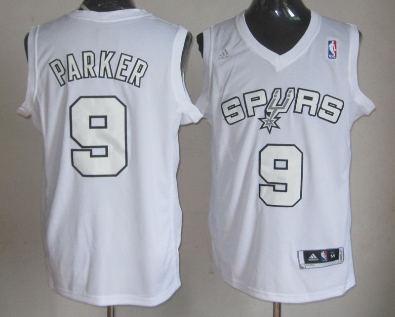 Spurs 9 Parker All white Jerseys