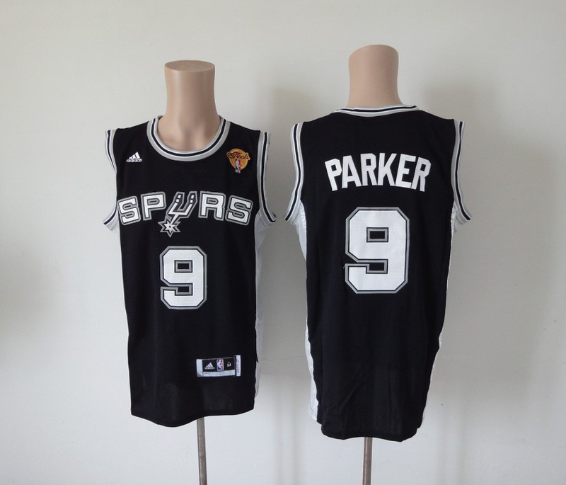 Spurs 9 Parker Black 2013 Final Patch Cotton Jerseys
