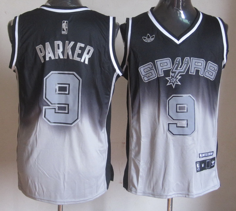 Spurs 9 Parker Black&Grey Jerseys