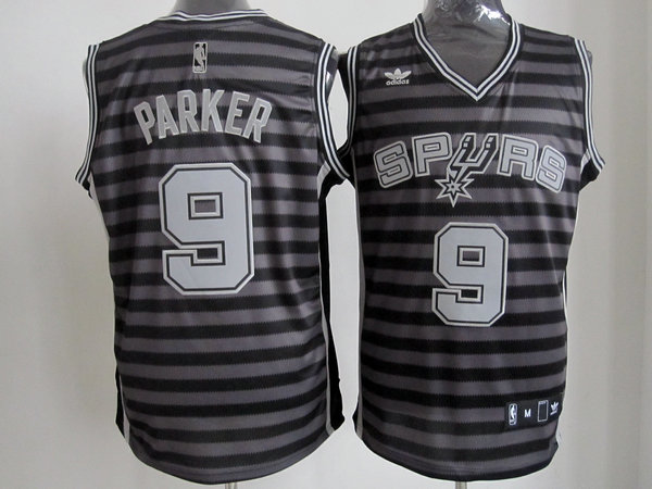Spurs 9 Parker Black Gride Grey Jerseys