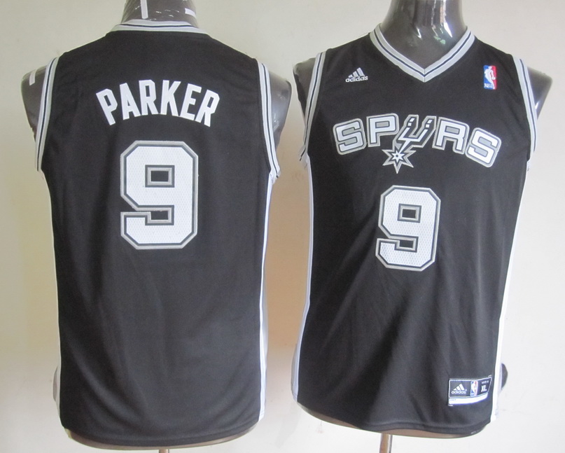 Spurs 9 Parker Black Youth Jersey