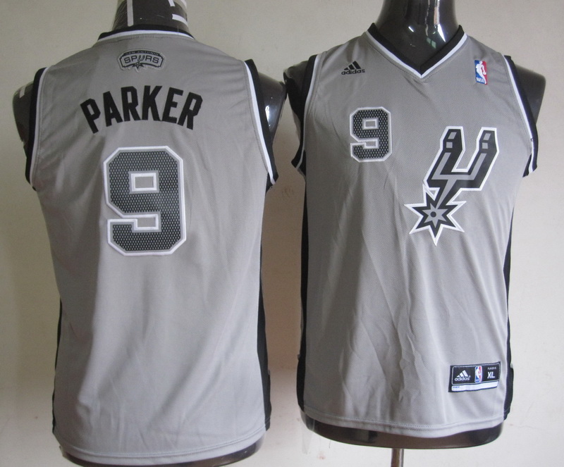 Spurs 9 Parker Grey Youth Jersey - Click Image to Close