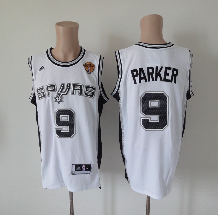 Spurs 9 Parker White 2013 Final Patch Cotton Jerseys