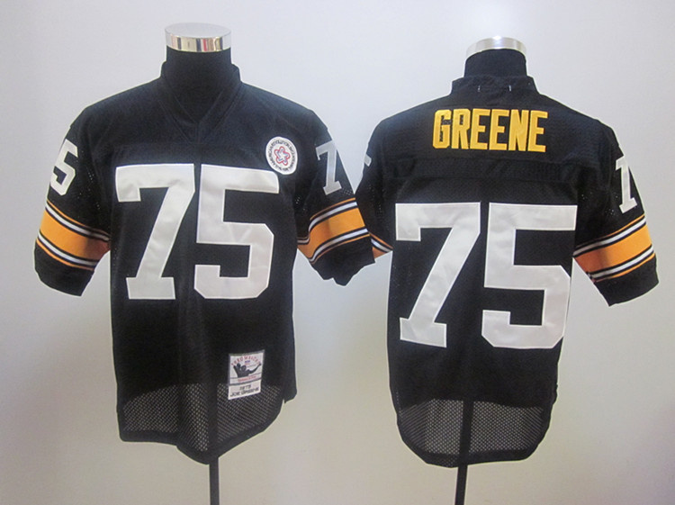 Steelers 75 Greene 1975 Throwback Black Jerseys