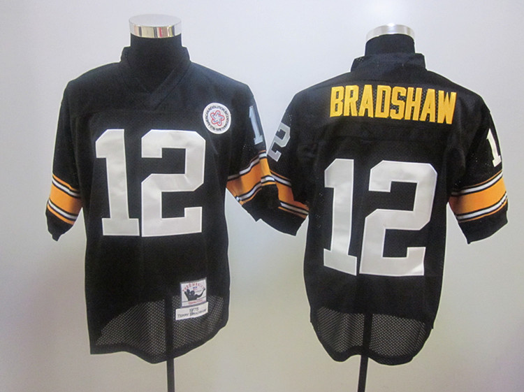 Steelers 12 Terry Bradshaw 1975 Throwback Black Jerseys Steelers 12 Terry Bradshaw 1975 Throwback Black Jerseys