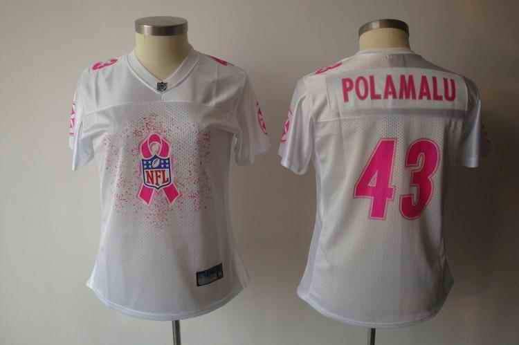 Steelers 43 Polamalu Breast Cancer Awareness white women Jerseys