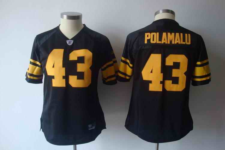 Steelers 43 Polamalu black yellow number team women Jerseys