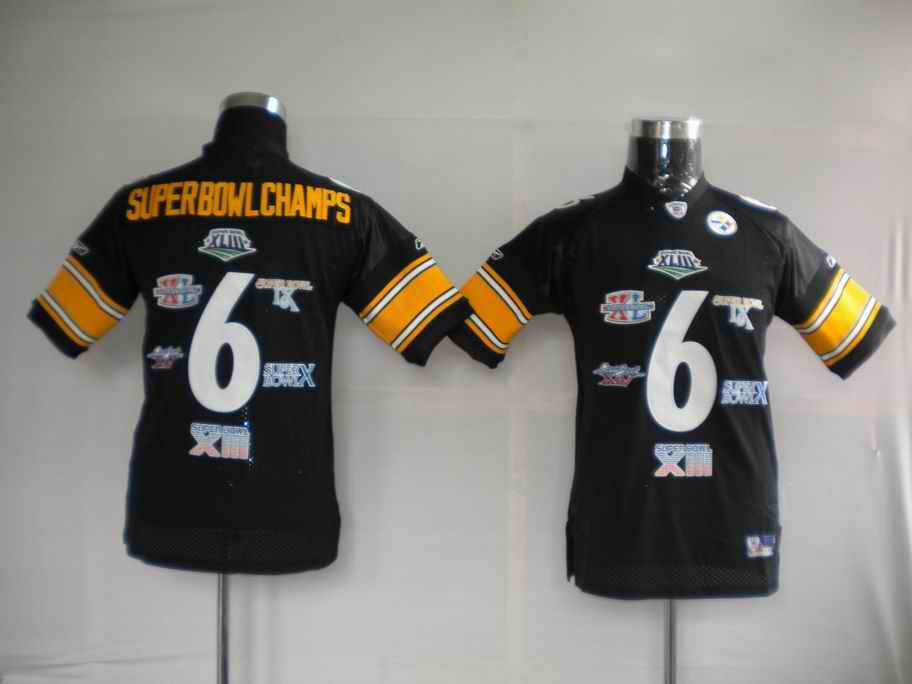 Steelers 6 Time Super Bowl Champs black kids Jerseys