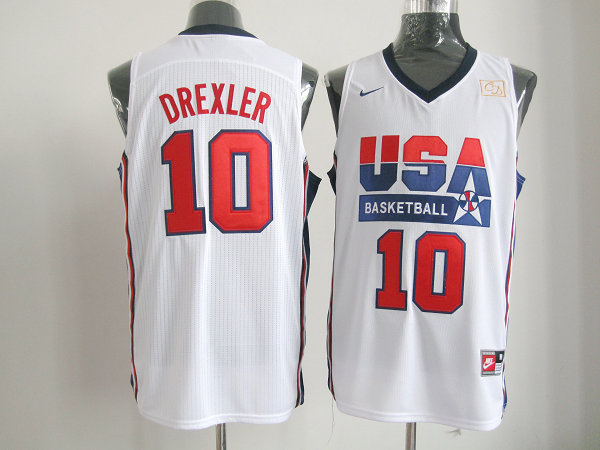 Team USA 10 Drexler White m&n Jerseys