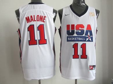 Team USA 11 Malone White m&n Jerseys