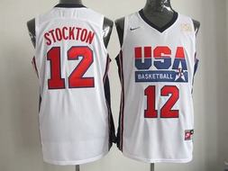 Team USA 12 Stockton White m&n Jerseys