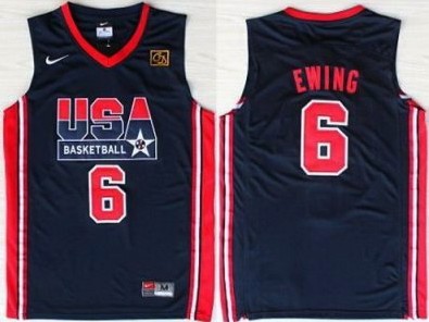 Team USA 6 Ewing Blue m&n Jerseys