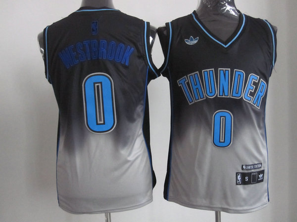 Thunder 0 Westbrook Black&Grey Jerseys
