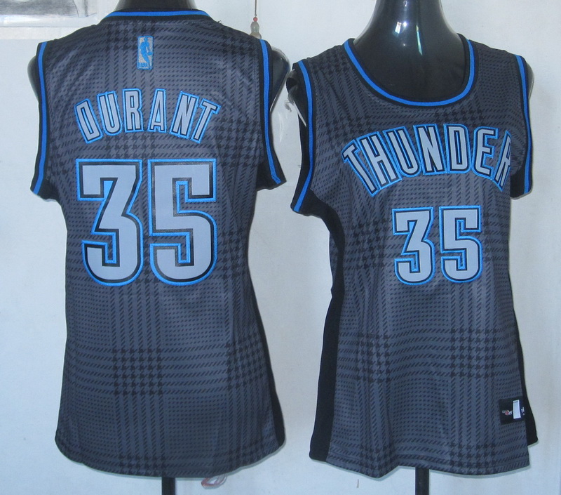 Thunder 35 Durant Grey Grid Women Jersey - Click Image to Close
