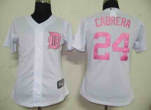 Tigers 24 Cabrera white pink number women Jersey