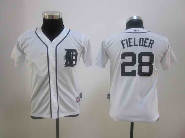 Tigers 28 Fielder white Kids Jersey
