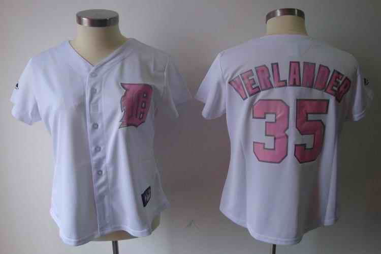Tigers 35 Verlander white pink number women Jersey