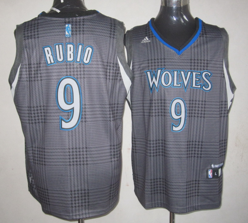 Timberwolves 9 Rubio Grey Grid Jerseys