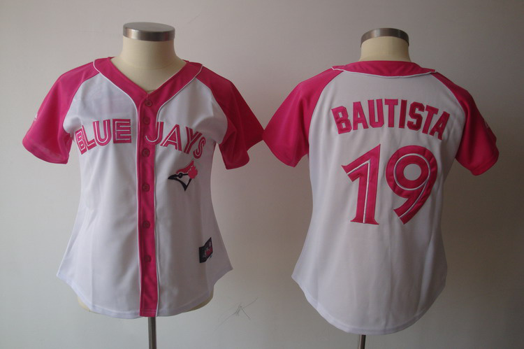 Blue Jays 19 Bautista Women Pink Splash Fashion Jersey