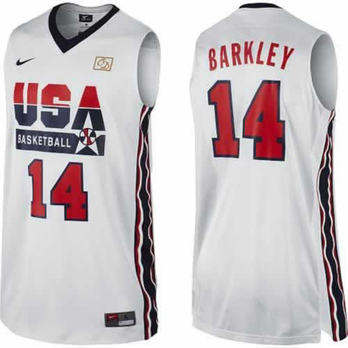 USA 14 Barkley 1992 Throwback White Jerseys