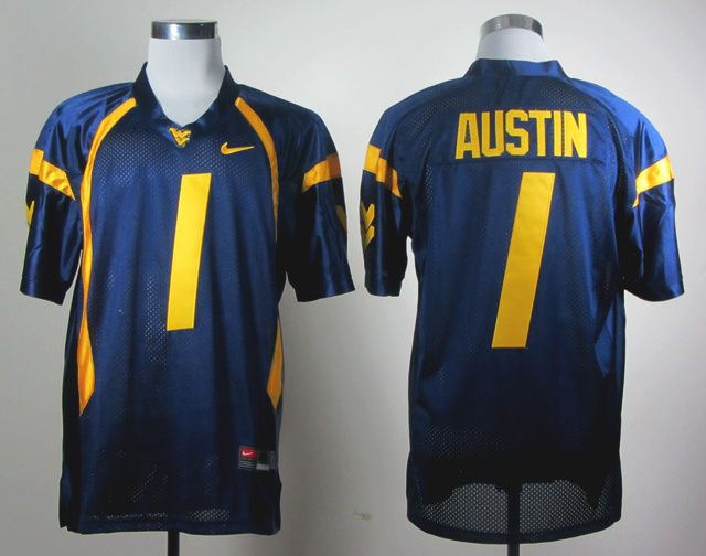 West Virginia Mountaineers 1 Austin Blue Jerseys