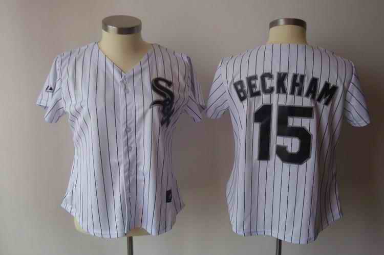 White Sox 15 Beckham white black strip women Jersey