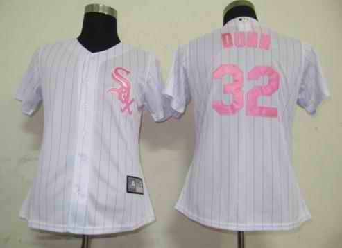 White Sox 32 Dunn white pink strip women Jersey